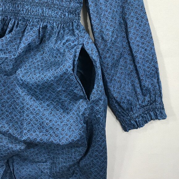 GAP Dress Women's XL Blue Floral Pullover Mini Smocked Ruffle Sleeve Pockets - Picture 7 of 16